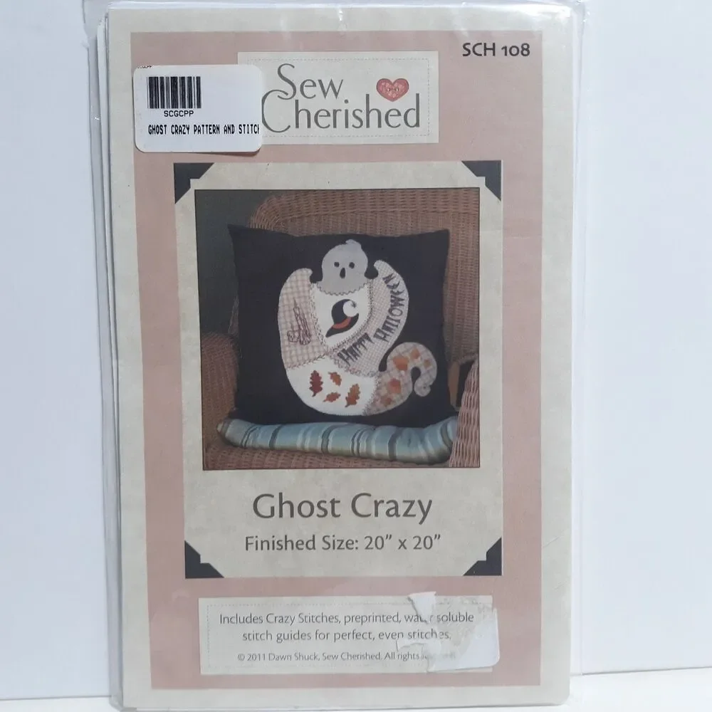 New Halloween Pillow Ghost Crazy Sew Cherished Sewing Pattern Applique Home Deco